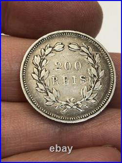 RARE 1903 200 Reis Portugal Carlos I SCARCE 200,000.917 Silver World Coin