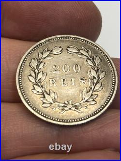 RARE 1903 200 Reis Portugal Carlos I SCARCE 200,000.917 Silver World Coin