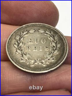 RARE 1903 200 Reis Portugal Carlos I SCARCE 200,000.917 Silver World Coin