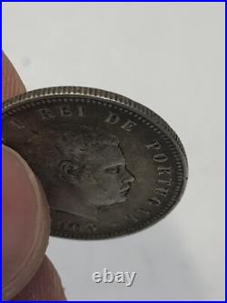 RARE 1903 200 Reis Portugal Carlos I SCARCE 200,000.917 Silver World Coin