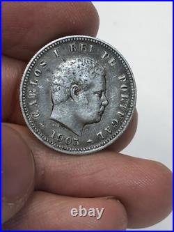 RARE 1903 200 Reis Portugal Carlos I SCARCE 200,000.917 Silver World Coin