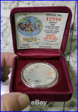 Rare 1 Oz. Silver. 999 Disney Around The World Snow White Peter Pan Goofy Mickey