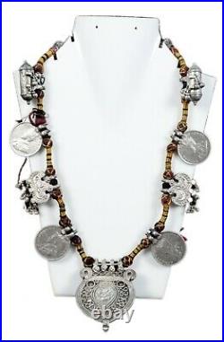 Rare Ethnic Antique India Amulet Coins Necklace Silver Tribal Jewelry G10-120