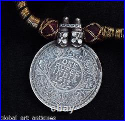Rare Ethnic Antique India Amulet Coins Necklace Silver Tribal Jewelry G10-120
