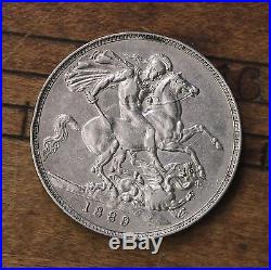 Raw 1889 Great Britain 1 Crown Victoria Old World Silver Coin Nice Detail Coin