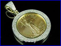 Real Moissanite 1.10Ct Round Lady Liberty Coin Pendant Yellow Gold Plated Silver