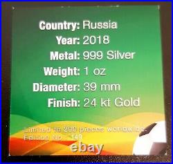 Russie 3 roubles 2018 World Cup Colorized Kremlin Ball -1 oz silver (200ex)