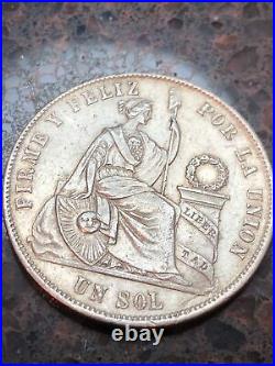 SASA 1870 Peru Un Sol 0.900 Silver World Coin