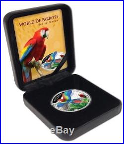 SCARLET MACAW WORLD OF PARROTS 2016 $5 Silver Proof 3D Coin Cook Islands