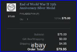 SEALED End Of World War ii 75th Anniversary Silver Medal