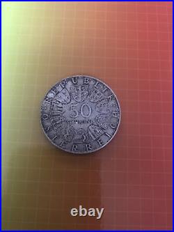 SILVER WORLD Coin 1973 Austria 50 Schilling World Silver Coin 827