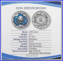 SPOTTED SEAL Underwater World 3 Oz Silver Coin 5$ Barbados 2020