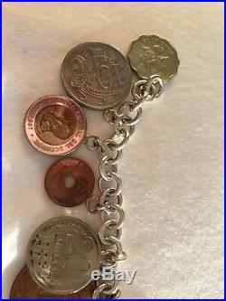 STERLING SILVER BRACELET COINS AROUND THE WORLD MILOR 925 7 1/4 Inch