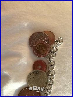 STERLING SILVER BRACELET COINS AROUND THE WORLD MILOR 925 7 1/4 Inch