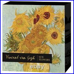 SUNFLOWERS VINCENT VAN GOGH TREASURES OF THE WORLD 2 oz PURE Silver Coin NIUE