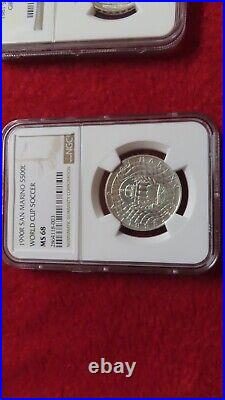 San Marino (Italy) 1990 World Cup Soccer Silver 500 lira Coin NGC MS68