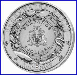 Sea Turtle Underwater World 2018 3 Oz $5 Ultra High Relief Silver Coin Barbados