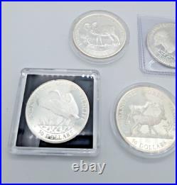 Set Of 7 Silver Coins 1990 Cook Islands 50 Dollars Endangered World Wildlife LOT