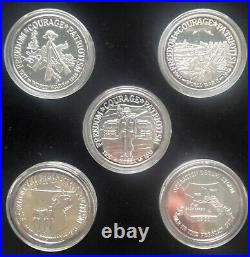 Set of (5) US War Commemorative. 999 Silver Coins WW1, WW2, Korea, Vietnam, DS