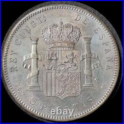 Spain 1898 (98), 5 pesetas BIG old world silver coin HIGH GRADE #3818