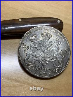 Sweden 1871 ST 4 Riksdaler Silver Crown Coin (AUDETAILS). 82 ASW WORLD COIN