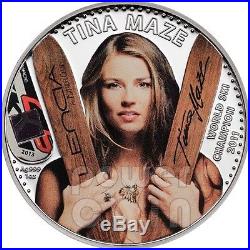 TINA MAZE Official License World Ski Champion Silver Coin 5$ Cook Islands 2013