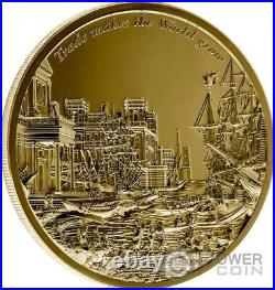 TRADE MAKES THE WORLD GROW Gilded 2 Oz Silver Coin 10$ Cook Islands 2022