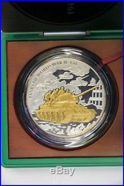 Tanks Of World War II Russian T-34- 1 KG Silver Gold Plated Proof Coin