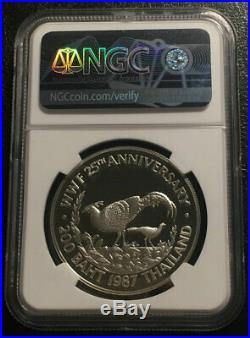 Thailand 1987 World Wildlfe Fund 200 Baht Silver Proof Coin NGC PF69UC