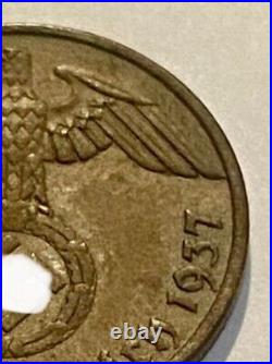 The 1937-A Ww2 EAGLE Third Reich World War 2 German Coin NAZI Old Antique US