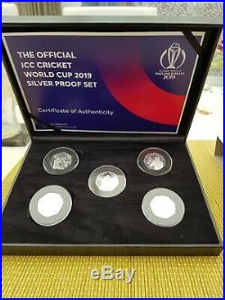 The Official ICC Cricket World Cup 2019 Silver proof 5 coin Fifty Pence Set 995