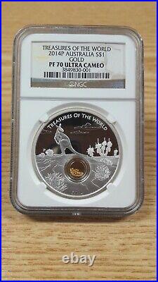 Treasures Of The World Australia 2014 1oz Silver Locket Coin With Gold Pf 70