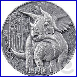 Triceratops Lost World 2 oz Antique finish Silver Coin CFA Cameroon 2025