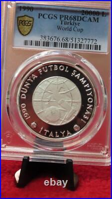 Turkey 1990 World Cup Italy Silver 20000 Lira Proof Soccer Football PCGS PR68