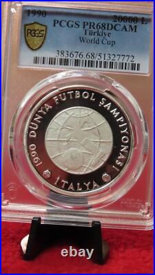 Turkey 1990 World Cup Italy Silver 20000 Lira Proof Soccer Football PCGS PR68