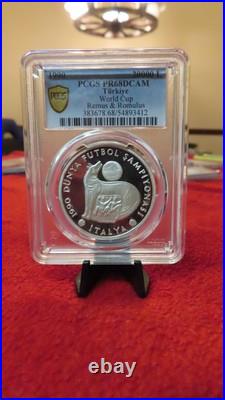 Turkey 1990 World Cup Italy Silver 20000 Lira REMUS & ROMULUS roman PCGS PR68