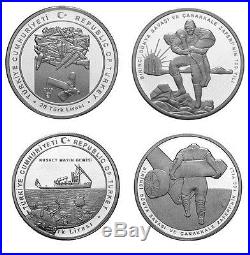 Turkey 2015, 1. World War 100. Ann. Dardanelles Victory Com. Silver Coin Set Unc