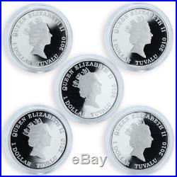 Tuvalu $1 set 5 coins Famous Tanks of World War 2 silver colorized proof 2010