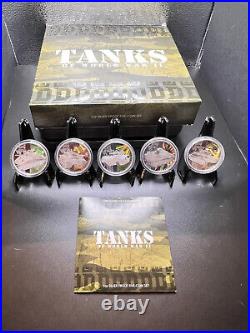 Tuvalu 2010 Battle Tanks of World War II 5-Coin $1 Pure Silver Dollar Proof Set