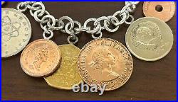 VTG STERLING SILVER Coin Charm BRACELET Coins Of The World NEW withBox der