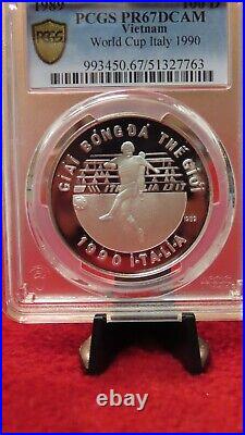 Vietnam 1989 World Cup Italy 999 Silver 100 Dong Soccer / Football PCGS PR67