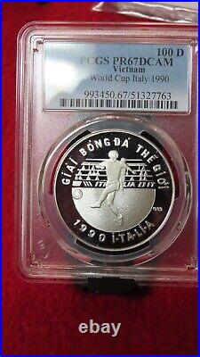 Vietnam 1989 World Cup Italy 999 Silver 100 Dong Soccer / Football PCGS PR67