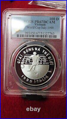 Vietnam 1989 World Cup Italy 999 Silver 100 Dong Soccer / Football PCGS PR67