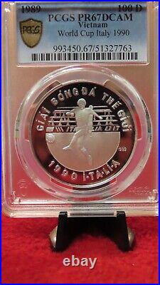 Vietnam 1989 World Cup Italy 999 Silver 100 Dong Soccer / Football PCGS PR67