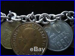 Vintage International World Coins Bracelet 925 Sterling Silver