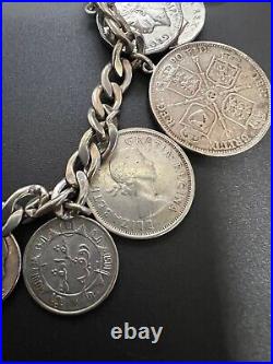 Vintage Sterling Silver World Coin Chain Link Bracelet 7.5 Mercury Dime Canada