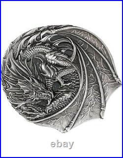 WELSH RED DRAGON Dragons of the World Antique 1 Oz Silver Coin 1$ Fiji 2022