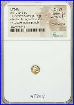 WORLD'S OLDEST COIN! NGC CH VF LYDIA Alyattes Croesus 610-546 BC EL 1/12 stater