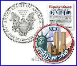 WORLD TRADE CENTER 9/11 American Silver Eagle Dollar 1 OZ Color Coin 2001 Design