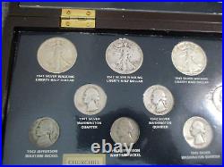 WORLD WAR II HISTORIC COLLECTION 25 COINS (19 SILVER) 2 STAMPS +MEDAL withWOOD BOX